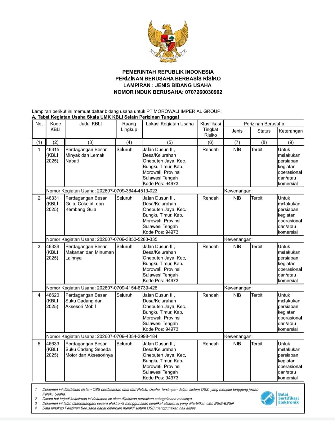 Dokumen Perusahaan PT Morowali Imperial Group